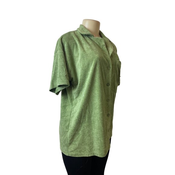 Daisy Street Women's Green Towel Button Down Short Sleeve Shirt Sz M - NWT - Picture 2 of 7